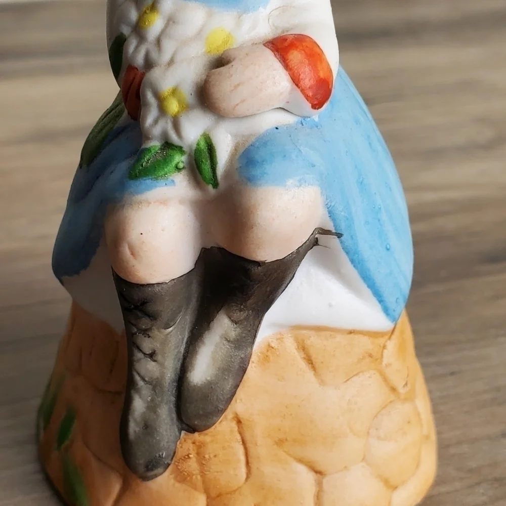Jasco Adorabelles Vintage Porcelain Little Girl Bonnet Flowers Kitten Bell 4